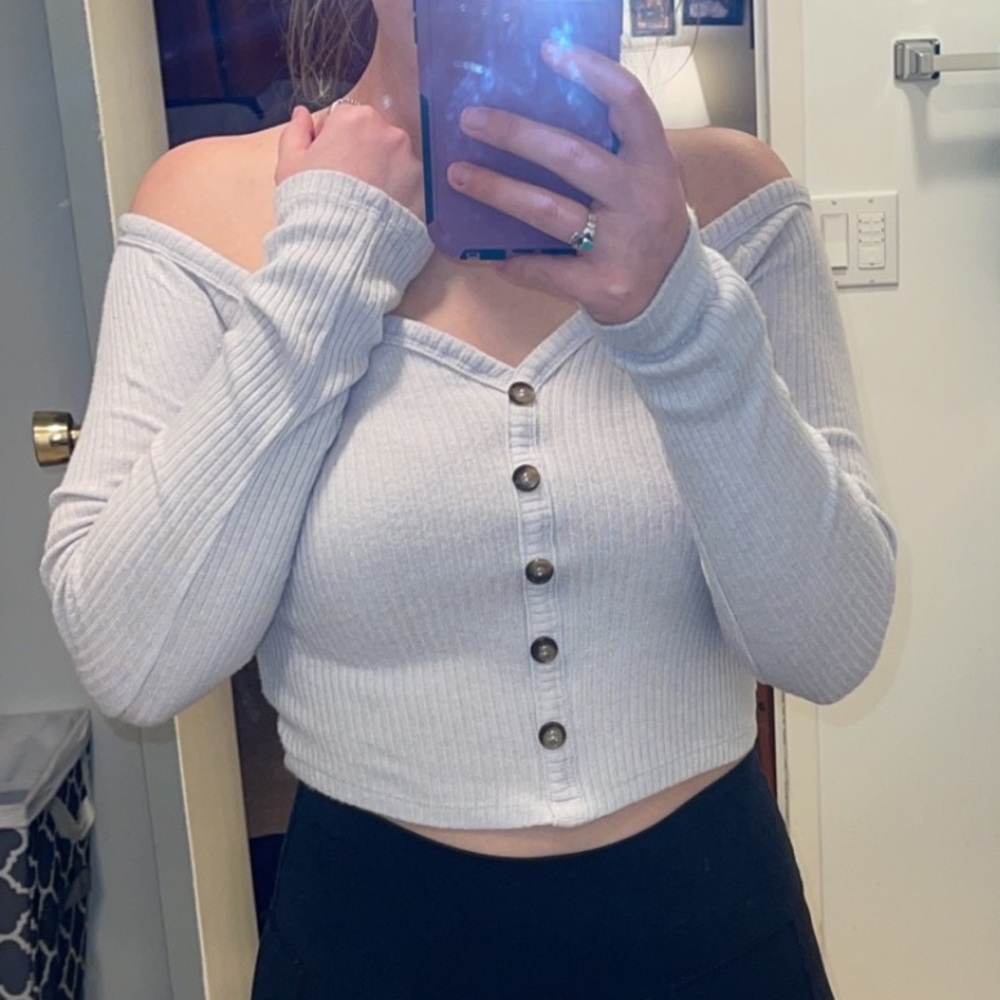 Lilac Long Sleeve Off The Shoulder Crop Top